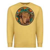 Antique Gold fall highland cow round Premium Sweatshirt - RanaPortraitStore