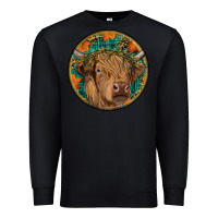 Black fall highland cow round Premium Sweatshirt - RanaPortraitStore