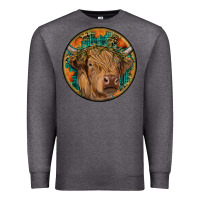 Charcoal Heather fall highland cow round Premium Sweatshirt - RanaPortraitStore