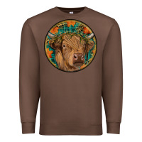 Chestnut fall highland cow round Premium Sweatshirt - RanaPortraitStore