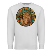Dove Grey fall highland cow round Premium Sweatshirt - RanaPortraitStore