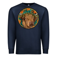 Navy fall highland cow round Premium Sweatshirt - RanaPortraitStore