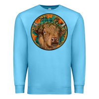 Ocean Blue fall highland cow round Premium Sweatshirt - RanaPortraitStore