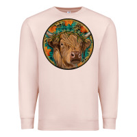 Pale Pink fall highland cow round Premium Sweatshirt - RanaPortraitStore