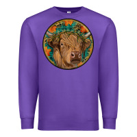 Purple fall highland cow round Premium Sweatshirt - RanaPortraitStore
