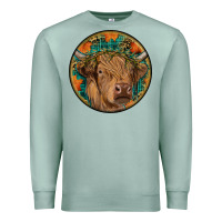 Seafoam fall highland cow round Premium Sweatshirt - RanaPortraitStore