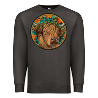 Smoke fall highland cow round Premium Sweatshirt - RanaPortraitStore