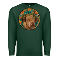 Sports Green fall highland cow round Premium Sweatshirt - RanaPortraitStore