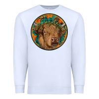 White fall highland cow round Premium Sweatshirt - RanaPortraitStore