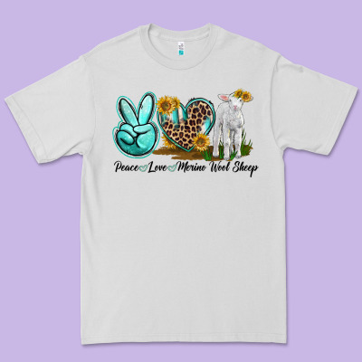 Peace Love Merino Wool Sheep Premium Tee Designed By Lillyallendesigns