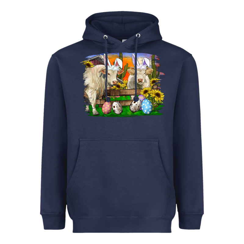 Easter Farm Cows Bunny Ears And Eggs Heavyweight Hoodie by RanaPortraitStore | Teevron