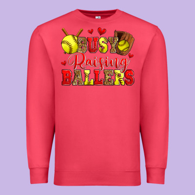 Busy Raising Ballers Softball Premium Sweatshirt Designed By Zillion Design Studio