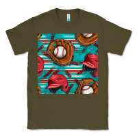 Army Green baseball helmet and glove with serape seamless pattern Classic Tee - BundleAndBundleShop