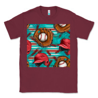 Burgundy baseball helmet and glove with serape seamless pattern Classic Tee - BundleAndBundleShop