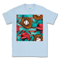 Dusty Blue baseball helmet and glove with serape seamless pattern Classic Tee - BundleAndBundleShop