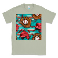 Matcha baseball helmet and glove with serape seamless pattern Classic Tee - BundleAndBundleShop