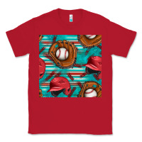 Red baseball helmet and glove with serape seamless pattern Classic Tee - BundleAndBundleShop