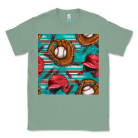 Sage baseball helmet and glove with serape seamless pattern Classic Tee - BundleAndBundleShop