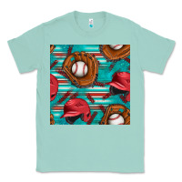Seafoam baseball helmet and glove with serape seamless pattern Classic Tee - BundleAndBundleShop
