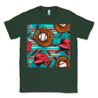 Sports Green baseball helmet and glove with serape seamless pattern Classic Tee - BundleAndBundleShop