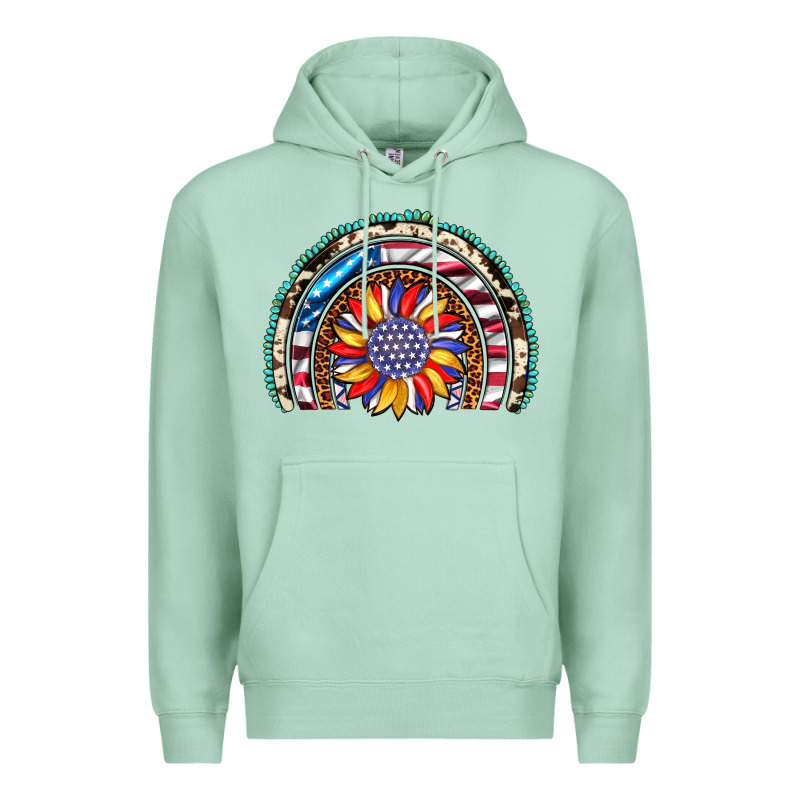 Sunflower American Flag Leopard Gemstone Cowhide Rainbow Premium Hoodie by Artiststas | Teevron