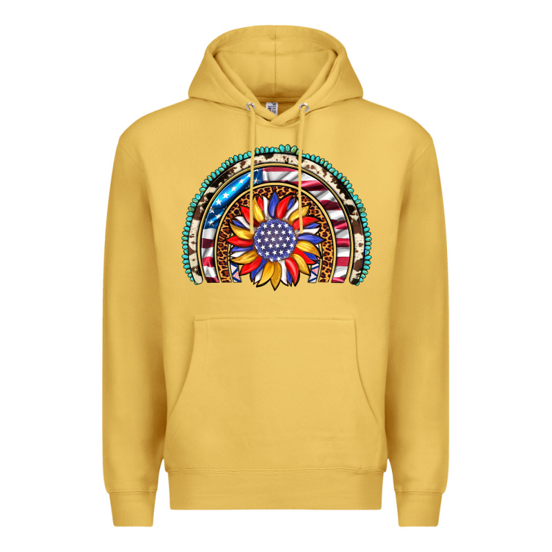 Sunflower American Flag Leopard Gemstone Cowhide Rainbow Premium Hoodie by Artiststas | Teevron