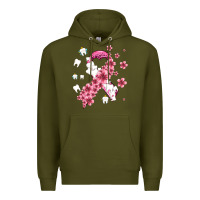 Army Green teeth and flower cancer ribbon Premium Hoodie - AdoDesignShop