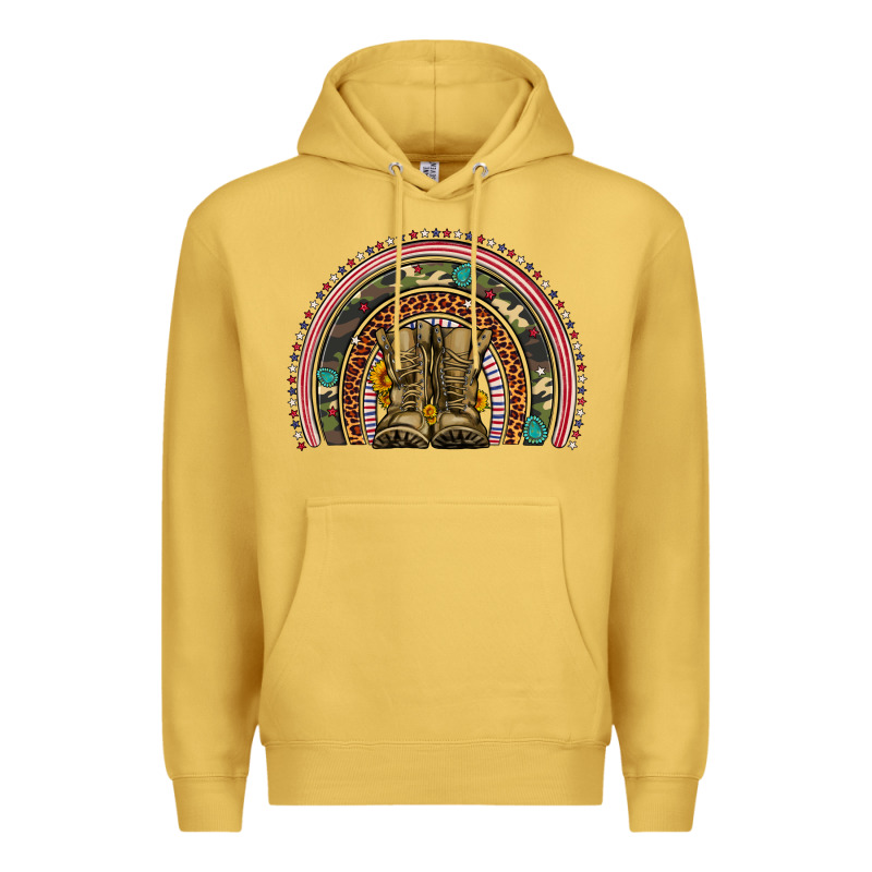 Soldier Boots Camouflage Leopard Gemstone Rainbow Premium Hoodie by Artiststas | Teevron