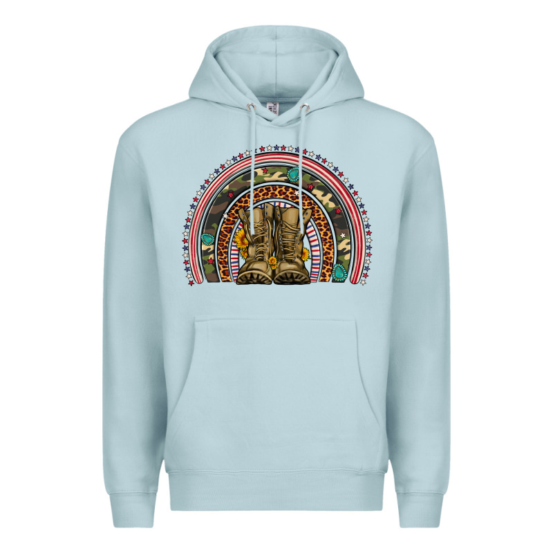 Soldier Boots Camouflage Leopard Gemstone Rainbow Premium Hoodie by Artiststas | Teevron