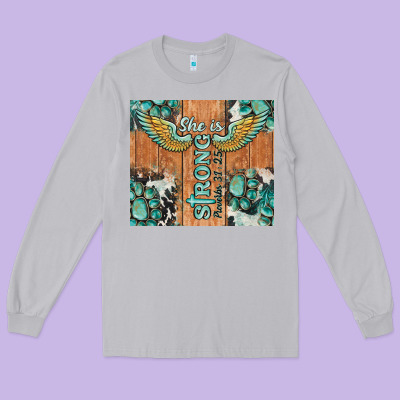 She Is Strong Tumbler Long Sleeve Tee Designed By Barkaloodesign
