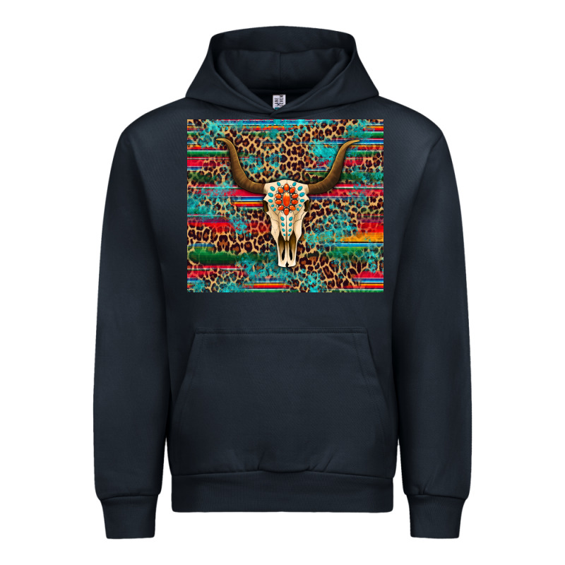 Western Serape Leopard Bull Skull Turquoise Tumbler Urban Hoodie by Artiststas | Teevron