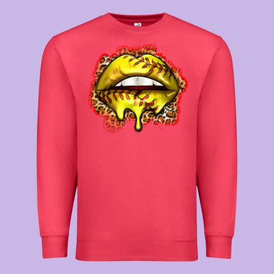 Softball Lips Premium Sweatshirt Designed By Zillion Design Studio