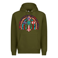 Army Green gemstone cross american flag turquoise rainbow Premium Hoodie - Artiststas
