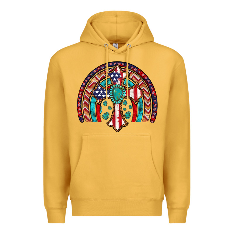 Gemstone Cross American Flag Turquoise Rainbow Premium Hoodie by Artiststas | Teevron