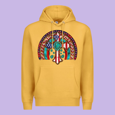 Gemstone Cross American Flag Turquoise Rainbow Premium Hoodie Designed By Artiststas
