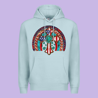 Gemstone Cross American Flag Turquoise Rainbow Premium Hoodie Designed By Artiststas
