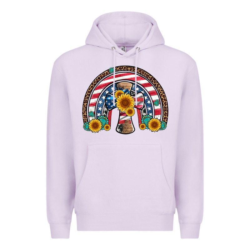 Cross American Flag Cowhide  Leopard Gemstone Rainbow Premium Hoodie by Artiststas | Teevron