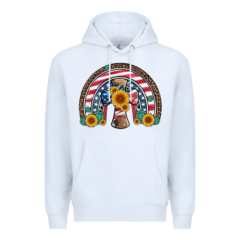 Cross American Flag Cowhide  Leopard Gemstone Rainbow Premium Hoodie by Artiststas | Teevron