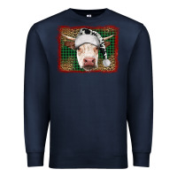 Navy christmas cow with background Premium Sweatshirt - RanaPortraitStore
