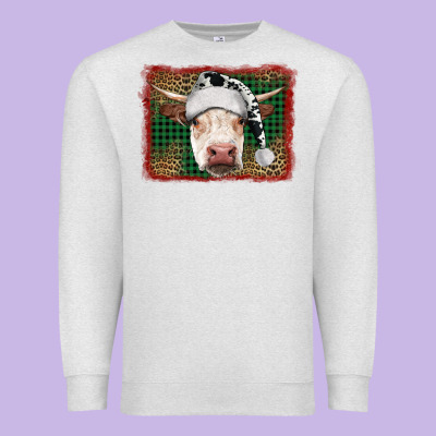 Christmas Cow With Background Premium Sweatshirt Designed By Ranaportraitstore