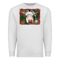 Oatmeal Heather christmas cow with background Premium Sweatshirt - RanaPortraitStore