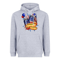 Heather Grey hotdog with beers billie wilder Heavyweight Hoodie - texasbilliewilder