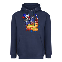 Navy hotdog with beers billie wilder Heavyweight Hoodie - texasbilliewilder