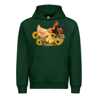 Forest Green western coop animals farm chicken chick rooster sunflowers Urban Hoodie - Artiststas