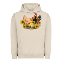 Pigment French Oak western coop animals farm chicken chick rooster sunflowers Urban Hoodie - Artiststas