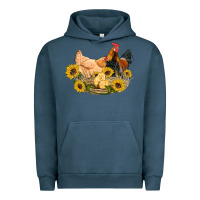 Pigment Midnight Navy western coop animals farm chicken chick rooster sunflowers Urban Hoodie - Artiststas