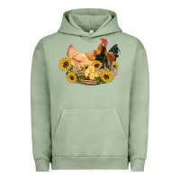 Pigment Oil Green western coop animals farm chicken chick rooster sunflowers Urban Hoodie - Artiststas