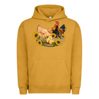 Pigment Peanut Butter western coop animals farm chicken chick rooster sunflowers Urban Hoodie - Artiststas