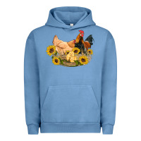 Pigment Pebble Blue western coop animals farm chicken chick rooster sunflowers Urban Hoodie - Artiststas