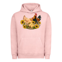 Pigment Salmon western coop animals farm chicken chick rooster sunflowers Urban Hoodie - Artiststas